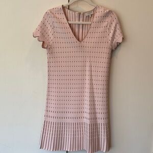Ted Baker Pink and gold V-Neck drop waist Pleated Dress